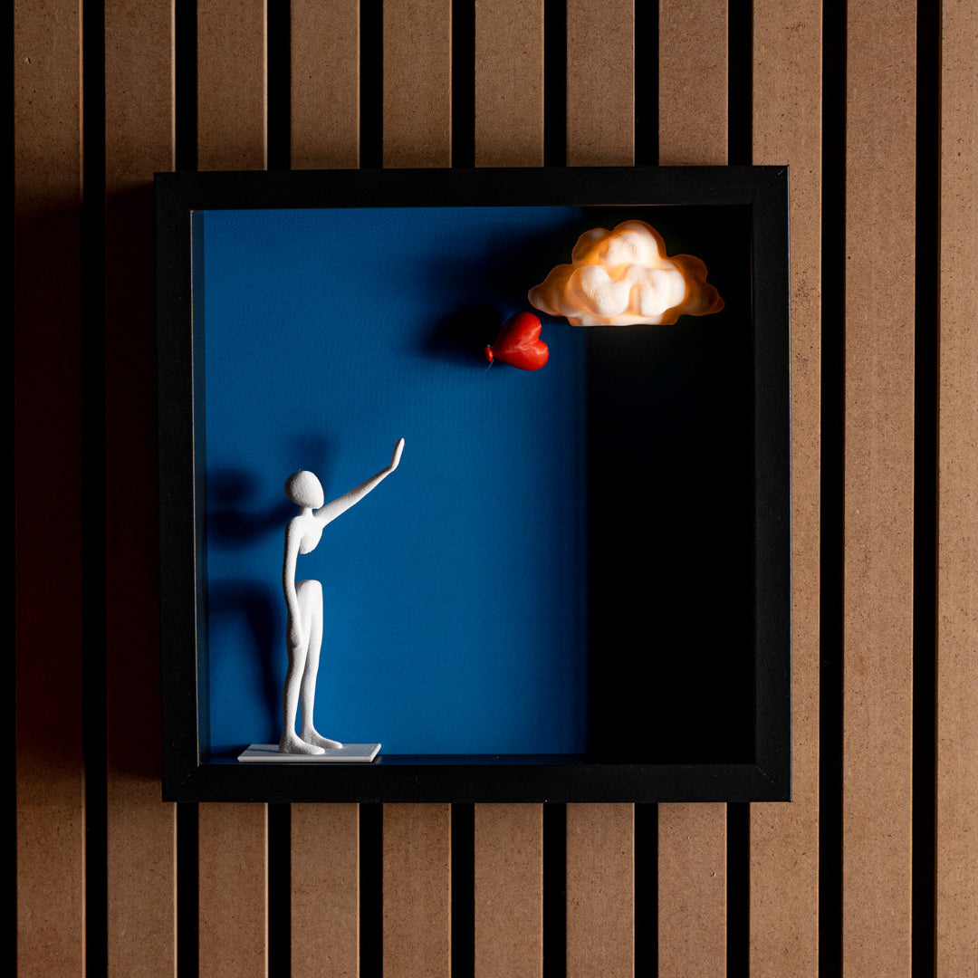 Floating Heart Balloon Shadow Box | 3D Printed Wall Art, Minimalist Cloud Decor