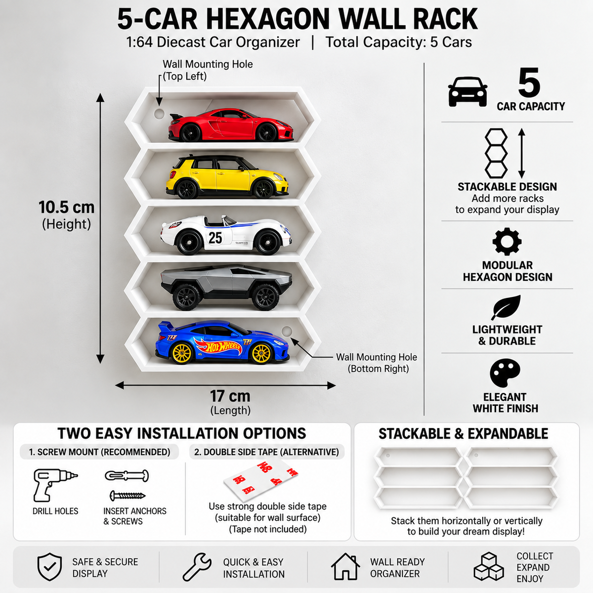 Hexagon 5-Level Hot Wheels Display Stand