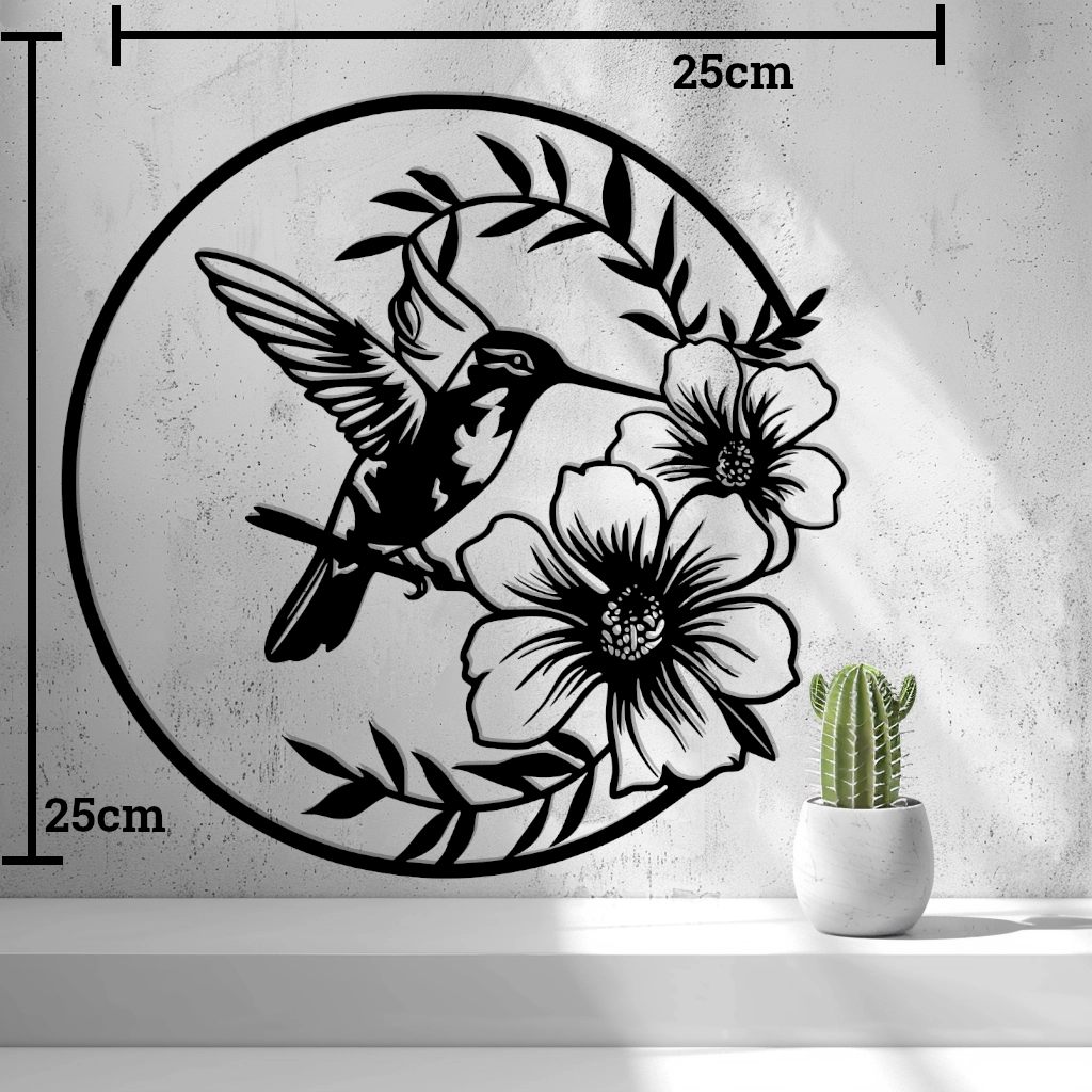 2D Hummingbird with Flowers Wall Art