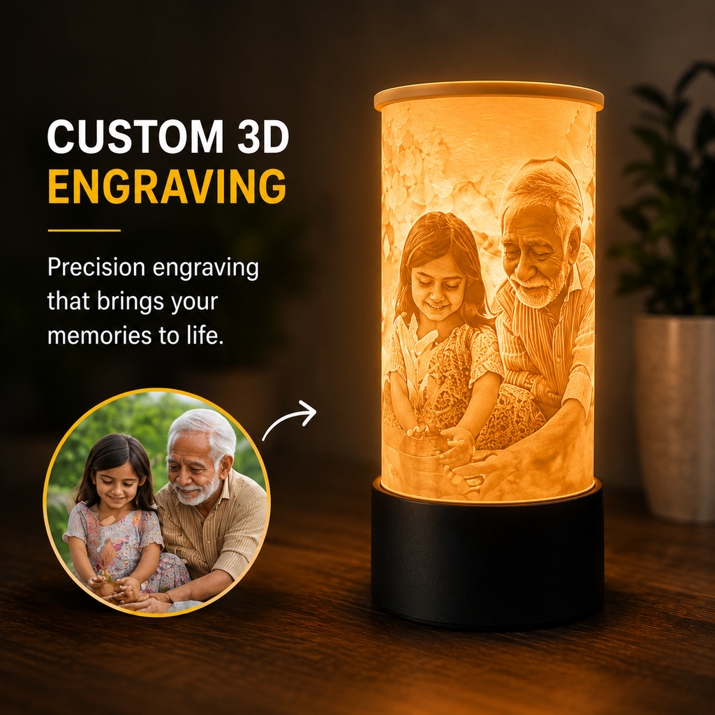 Litho Lamp – Cylindrical | Custom 3D Printed Photo Lamp (E27 with Bulb & Switch)