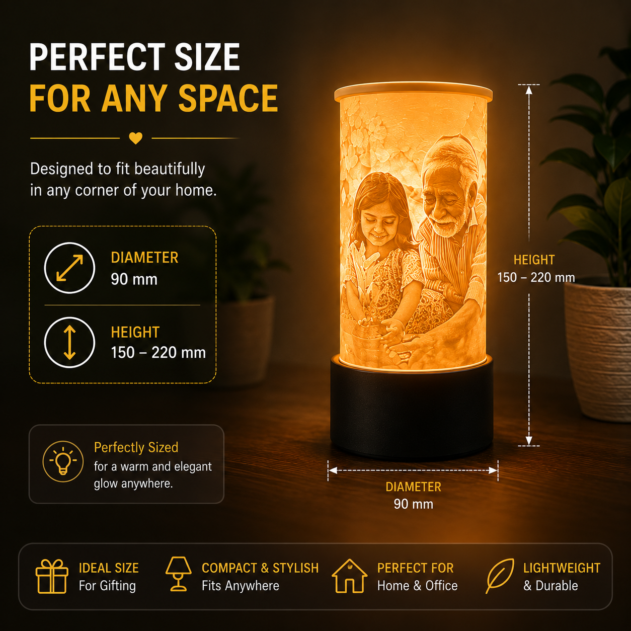 Litho Lamp – Cylindrical | Custom 3D Printed Photo Lamp (E27 with Bulb & Switch)