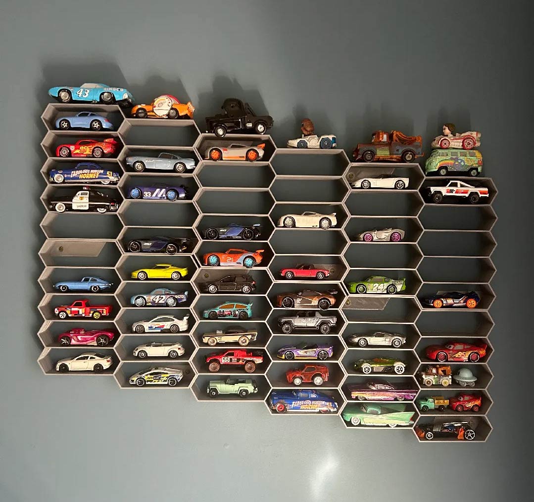 Hexagon 10-Level Hot Wheels Display Stand – 3D Printed Wall Mount Showcase