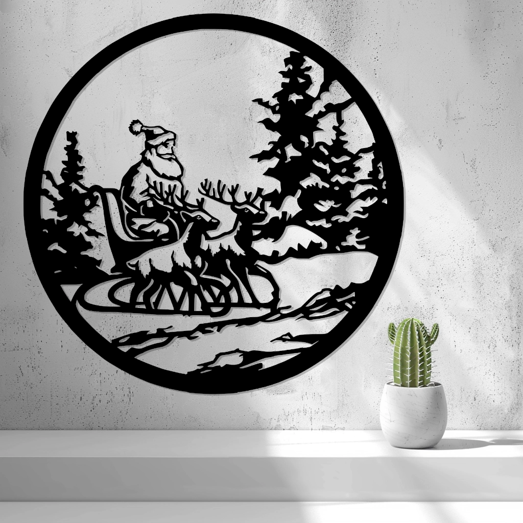 2D Santa Claus with Reindeer Wall Art-Window Art