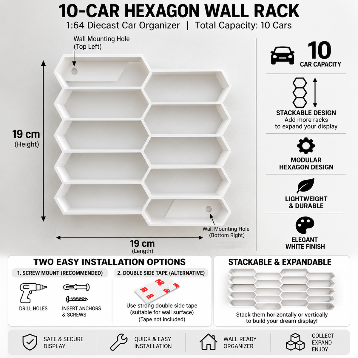 Hexagon 10-Level Hot Wheels Display Stand