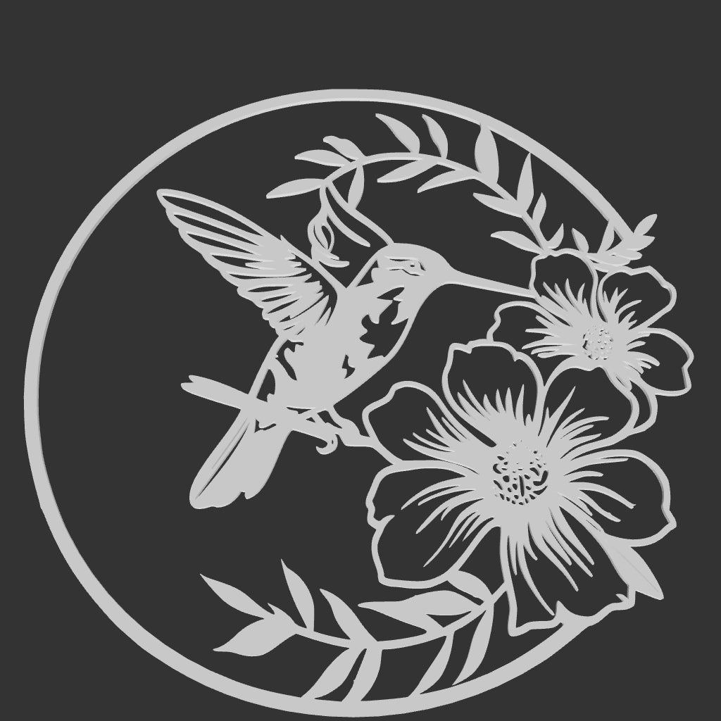 2D Hummingbird with Flowers Wall Art