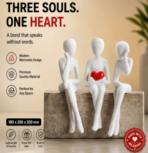 Three Souls One Heart Figurine – Modern Abstract Family Sculpture | Minimalist Home Decor Statue