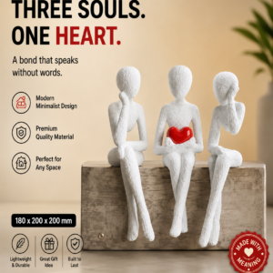 Three Souls One Heart Figurine – Modern Abstract Family Sculpture | Minimalist Home Decor Statue