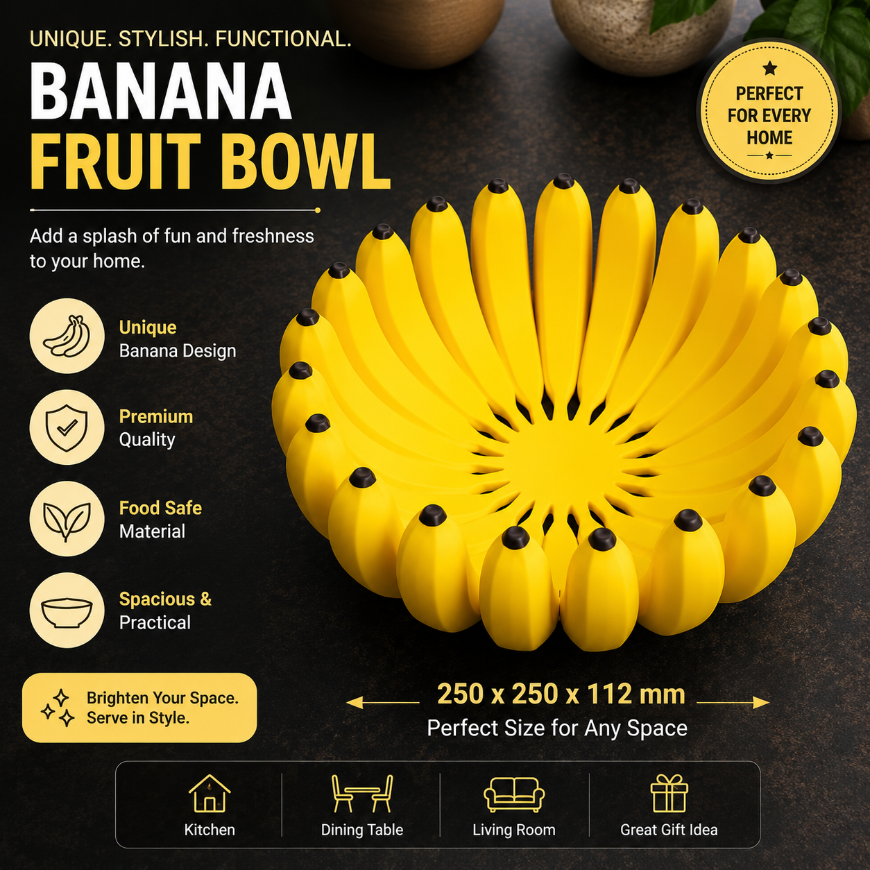 Banana Fruit Bowl – Modern Decorative Fruit Basket | Food-Safe Countertop Fruit Holder - Image 2