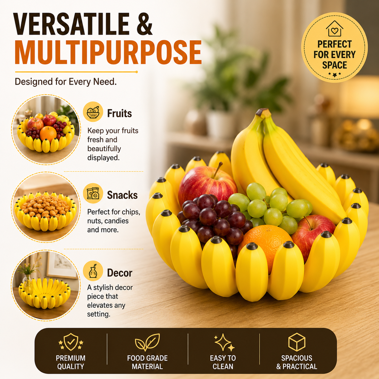 Banana Fruit Bowl – Modern Decorative Fruit Basket | Food-Safe Countertop Fruit Holder - Image 5