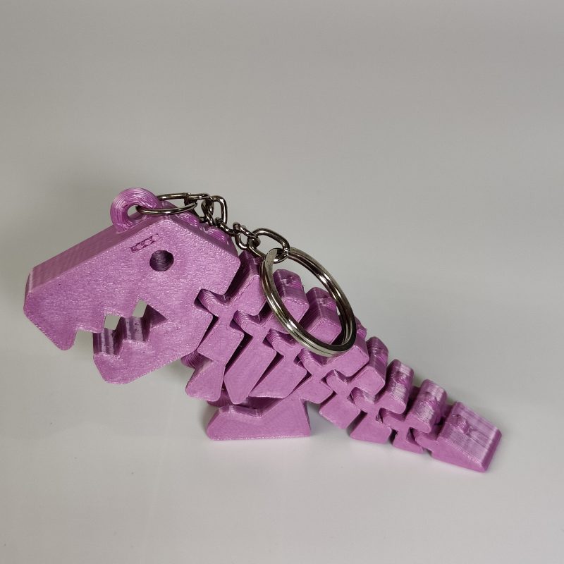 Pink Flexi Rex 3D printed keychain